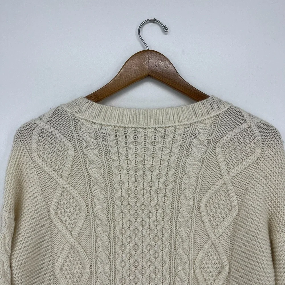 J. Crew Women Cream Ivory Cable Knit Wool Mohair Blend Crewneck Sweater Size S